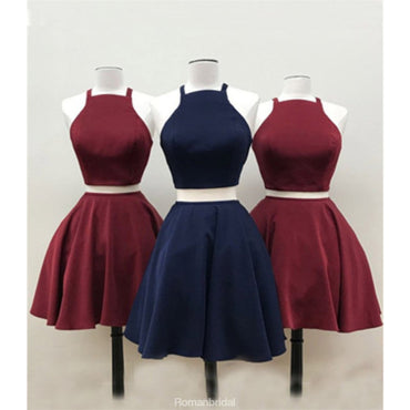 Sexy Two Pieces Halter Simple A-line Open-back Short Homecoming Dresses, HD0373