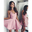 Newest Spaghetti Straps V-neck Backless Pink Simple Cheap Homecoming dresses, HD0378