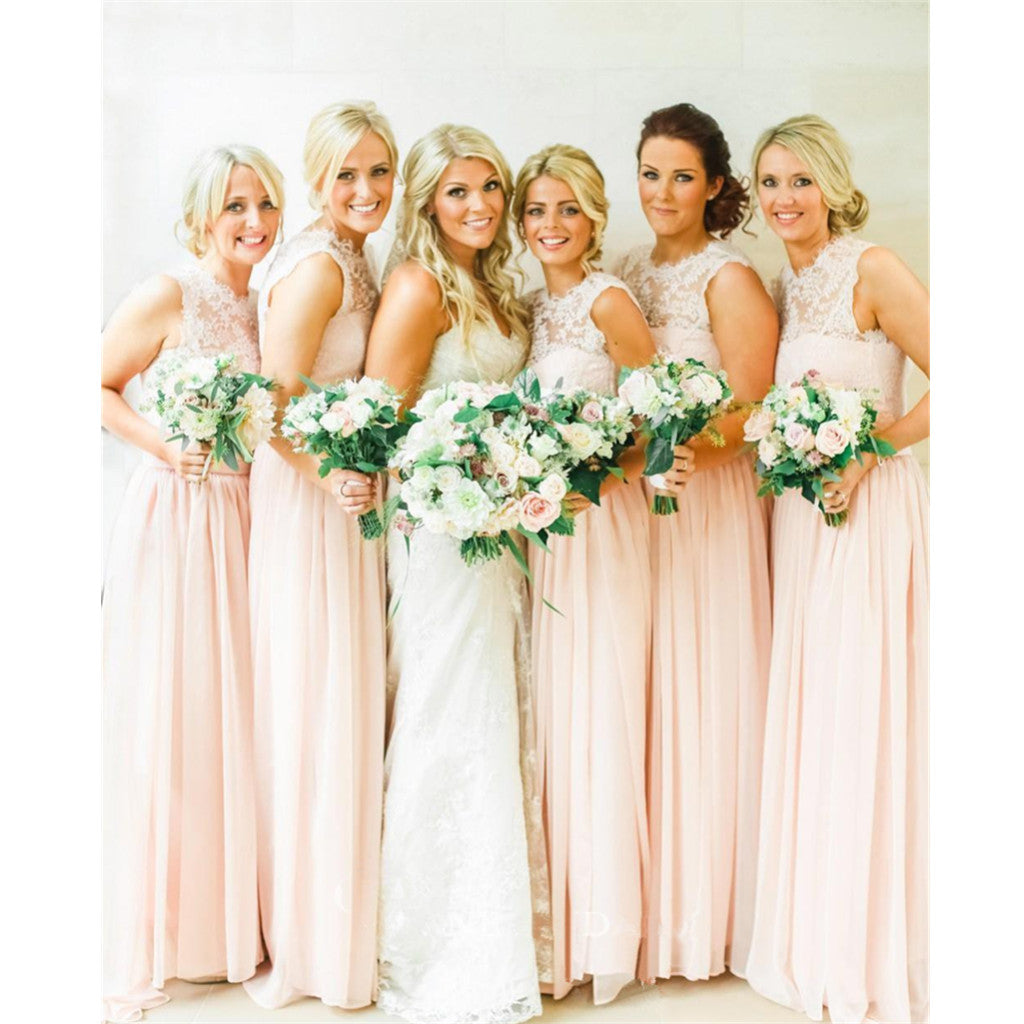 Modern Floor-length sleeveless Chiffon Lace cheap pretty popular Bridesmaid Dresses, BD0444