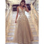 A-Line Floor-length Deep V-Neck Appliques Tulle Long Prom Dress, PD0131
