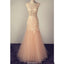 Round Neck Cap Sleeves Lace Appliques Prom Dresses, PD0662