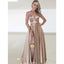 A-line Floor-length Deep V-neck Lace Appliques Long Prom Dress With Pleats, PD0134