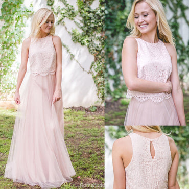 New Arrival Two pieces tulle Floor-length elegant lace long Bridesmaid dresses, BD0430