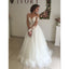 A-line Lace Appliques Top Backless Long Sleeves Tulle Wedding Dresses, WD0396