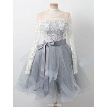 Elegant Lace Long Sleeves Organza Zipper Back Short Homecoming dresses, HD0377