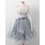 Elegant Lace Long Sleeves Organza Zipper Back Short Homecoming dresses, HD0377