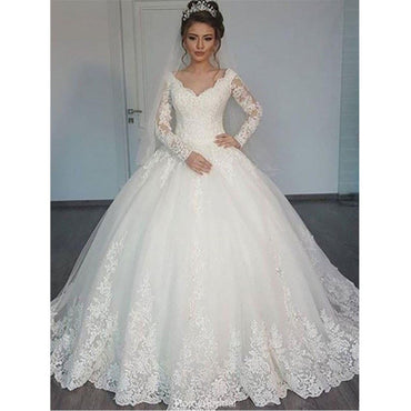 New Arrival V-neck Long Sleeves Ball Gown, Gorgeous Princess Wedding dresses, WD0418