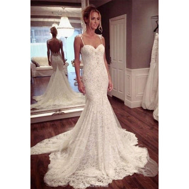 Charming Sexy Backless Spaghetti Straps Sweetheart Mermaid Long Wedding Dress, WD0376