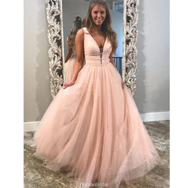 Most popular A-line Floor-length V-neck princess dresses, pink lovely long prom dresses,  PD0106