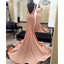 Round Neck Backless Simple Cheap Prom Dresses With Train, PD0587