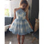 A-line Popular Blue Lace Appliques Short Tulle Homecoming Dresses, HD0352