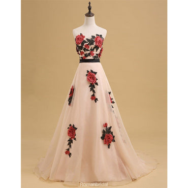 Newest Straight across Print evening dress with trailing, A-line long prom dresses, PD0530