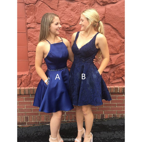 Popular Halter Sleeveless Appliques V-neck Backless Homecoming Dresses