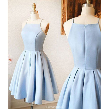 Sexy Spaghetti Straps Light Blue Party Dresses, Simple Cheap Homecoming Dresses, HD0355