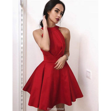 Newest Simple Halter Red Cheap Backless Short Homecoming Dress, HD0401