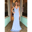Spaghetti Straps V-neck Backless Long Blue Simple Prom Dresses, PD0576