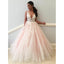 A-Line Deep V-Neck Backless Appliques Long Tulle Prom Dress, PD0594