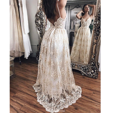 Modest Hot-selling V-neck Tulle  Spaghetti Strap Top Sexy Simple Open-back Wedding Dresses , WD0344