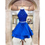 New Arrival Two Pieces Halter Blue Beading Backless Homecoming Dresses, HD0466