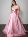 Simple Off-Shoulder A-line Pink Cheap Long Prom Dresses,RBPD0114