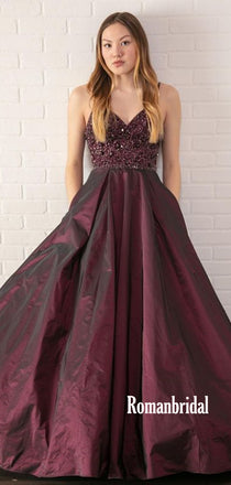 Simple Spaghetti Straps A-line Cheap Long Prom Dresses,RBPD0115