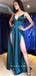 Elegant A-Line V-Neck Spaghetti Straps Split Side Cheap Long Prom Dresses,RBPD0033