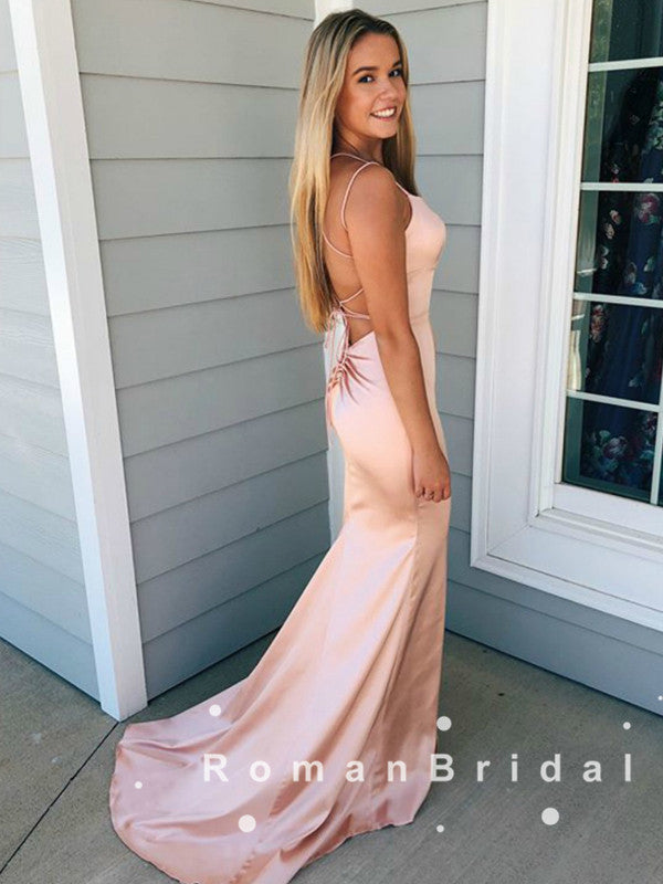 Charming Mermaid Spaghetti Straps Custom Simple Long Prom Dresses,RBPD0034
