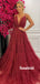 Simple V-neck A-line Tulle Cheap Long Prom Dresses,RBPD0118