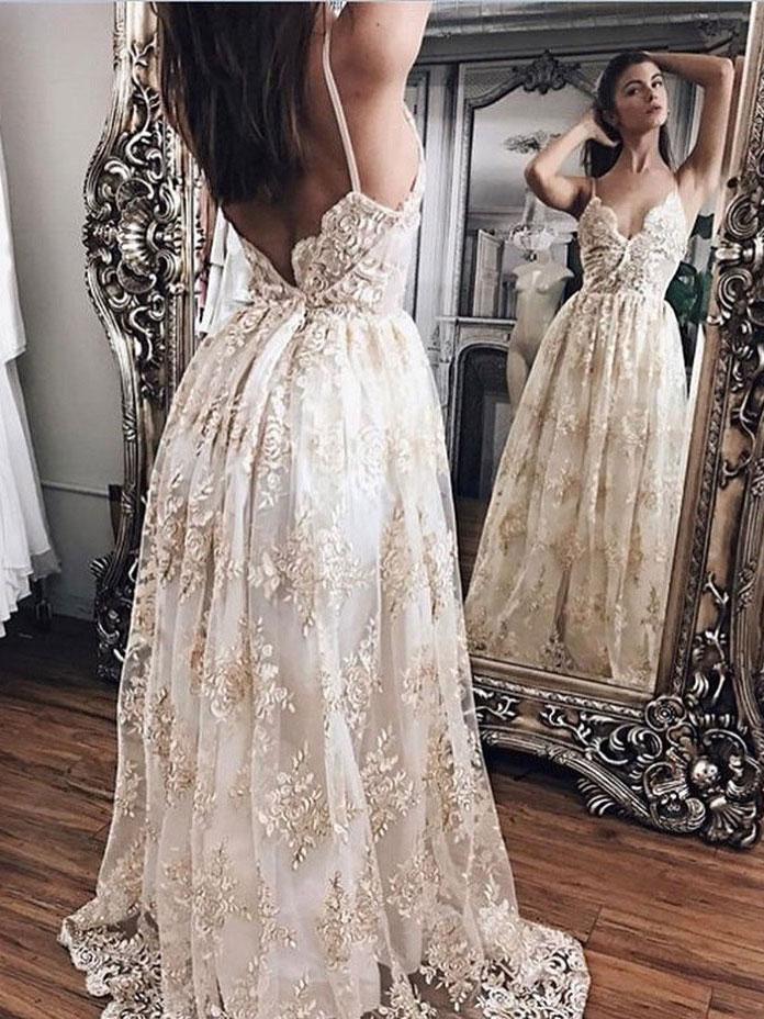 Modest Hot-selling V-neck Tulle  Spaghetti Strap Top Sexy Simple Open-back Wedding Dresses , WD0344