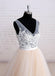 Popular Sexy Deep V-neck sleeveless Applique Tulle Wedding Dresses With Train, WD0348