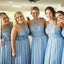 A-line Halter Lace Appliques Top Blue Chiffon Bridesmaid Dresses, BD0523
