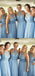 A-line Halter Lace Appliques Top Blue Chiffon Bridesmaid Dresses, BD0523