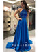 A-Line Halter Royal Blue Long Prom Dresses With Beading,RBPD0037