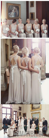 Charming Open Back Lace Top Illusion Cheap Long Wedding Party Dress Gown Bridesmaid Dresses, WG039