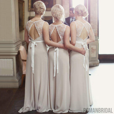 Charming Open Back Lace Top Illusion Cheap Long Wedding Party Dress Gown Bridesmaid Dresses, WG039