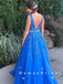 A-Line V-Neck Straps Tulle Lace Long Prom Dresses With Beading,RBPD0039