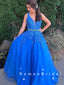A-Line V-Neck Straps Tulle Lace Long Prom Dresses With Beading,RBPD0039