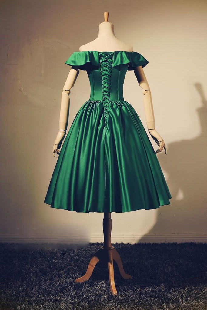 Off-shoulder Simple Green Homecoming Dresses With Pleats, HD0491