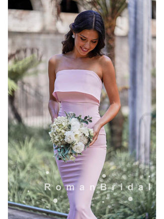 Simple Mermaid Strapless Cheap Long Bridesmaid Dresses Online,RBWG0003