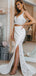 Two pieces Ivory Lace Long Prom Dresses With Split, PD0758