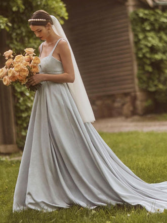 Elegant Spaghetti Straps A-line Cheap Long Wedding Dresses Online,RBWD0033