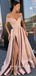 Simple A-Line Off The Shoulder Split Side Cheap Long Prom Dresses,RBPD0004