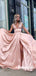 Sexy V-neck A-line Side Slit Cheap Long Prom Dresses,RBPD0124