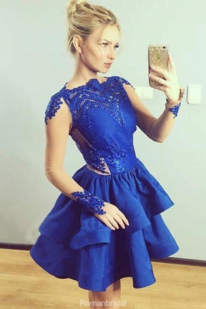 New Arrival Long sleeves Blue Lace Appliques Short Homecoming dresses, HD0370
