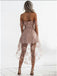 A-Line Spaghetti Straps off-shoulder Front short back long Pink Lace Homecoming dresses, HD0340