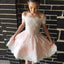A-Line Off-the-Shoulder White Appliques Short Lovely Pink Homecoming Dress, HD0393