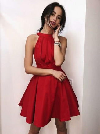 Newest Simple Halter Red Cheap Backless Short Homecoming Dress, HD0401