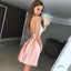 A-line Halter Lace Top Backless Short Pink Homecoming Dresses, HD0516