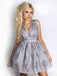 A-line V-neck Sleeveless Lace Appliques Short Homecoming Dresses, HD0517