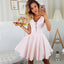 New Arrival Deep V-neck Lace Pink Party Dresses, Mini Homecoming Dresses, HD0364